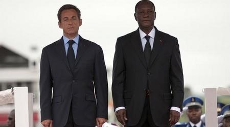 Nicolas Sarkozy venu introniser Alassane Ouattara, le 21 mai 2011 à Yamoussoukro.