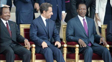 Paul Biya, Nicolas Sarkozy et Blaise Compaoré, le 14 juillet 2010 à Paris.